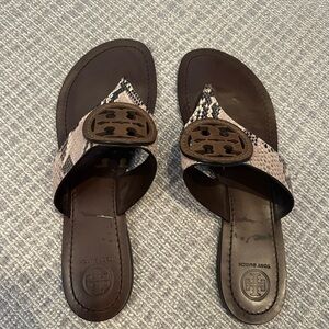 Tory Burch Brown Snake Print Women's Sandals